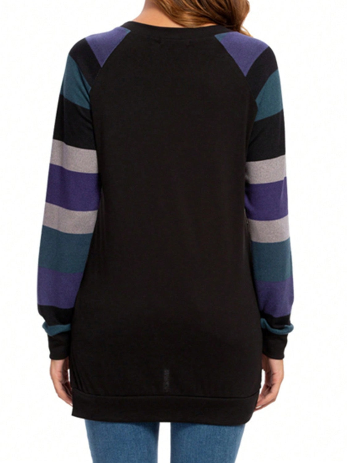 Color Block Round Neck Long Sleeve T-Shirt - Ryzela