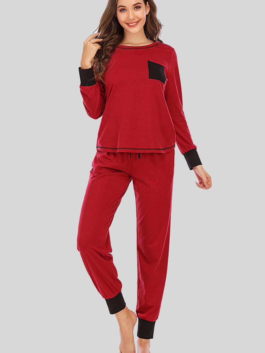 Round Neck Top and Pants Lounge Set - Ryzela