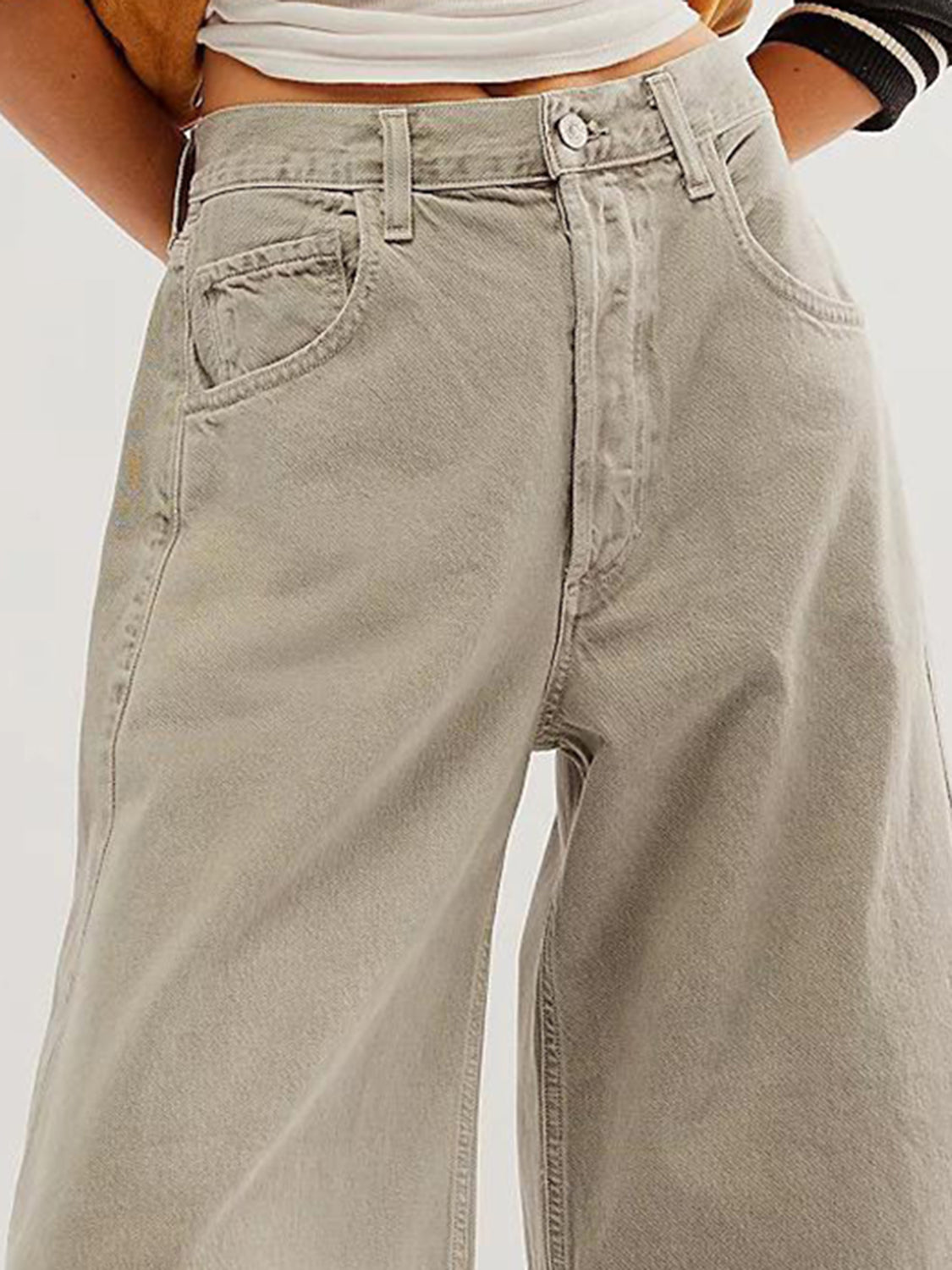 Raw Hem Wide Leg Jeans with Pockets - Ryzela