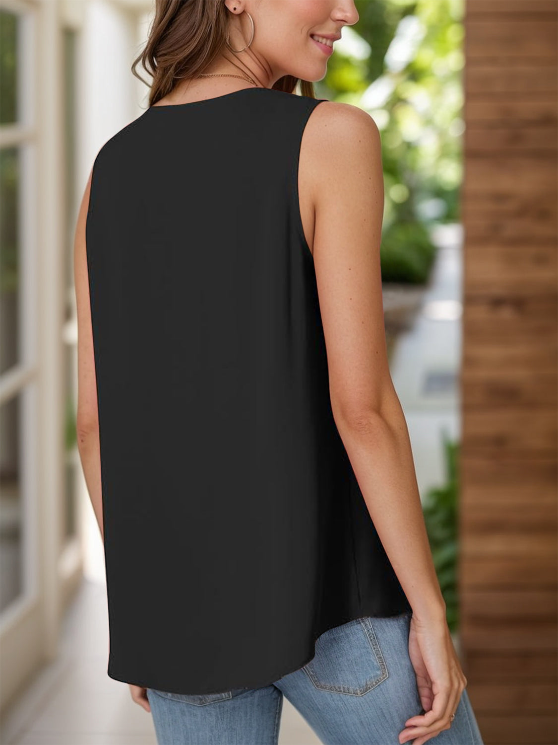 Full Size Ruched V-Neck Tank - Ryzela