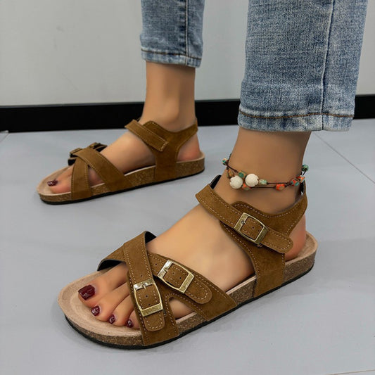 Open Toe Flat Buckle Sandals - Ryzela