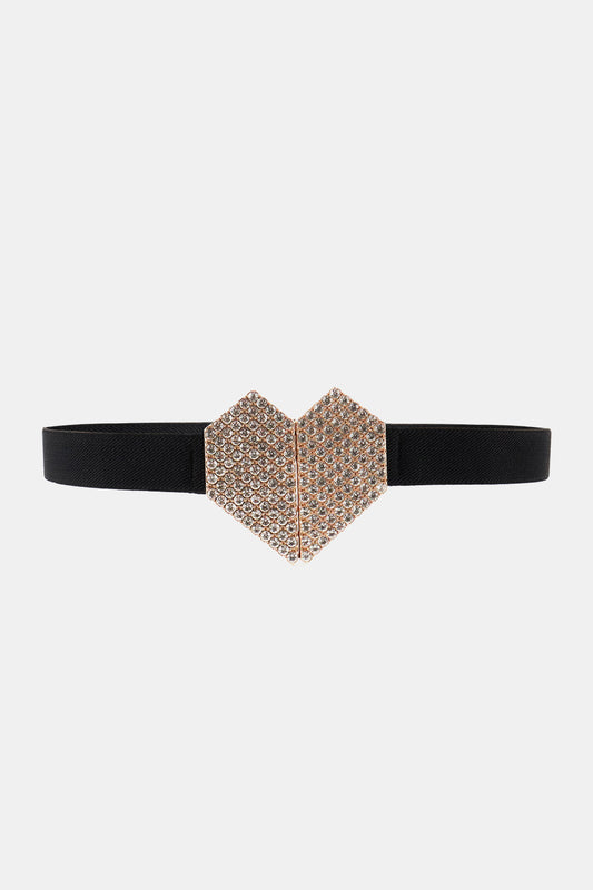 Rhinestone Heart Buckle Elastic Belt - Ryzela