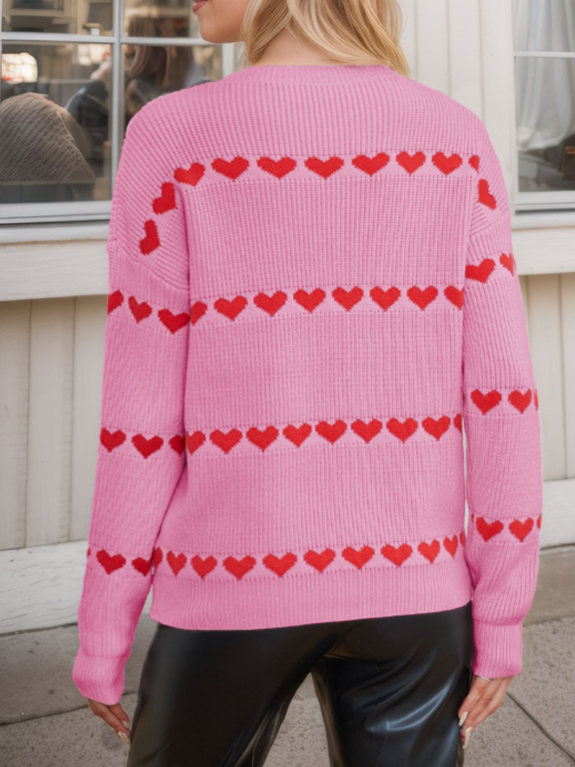 Heart Round Neck Long Sleeve Sweater - Ryzela