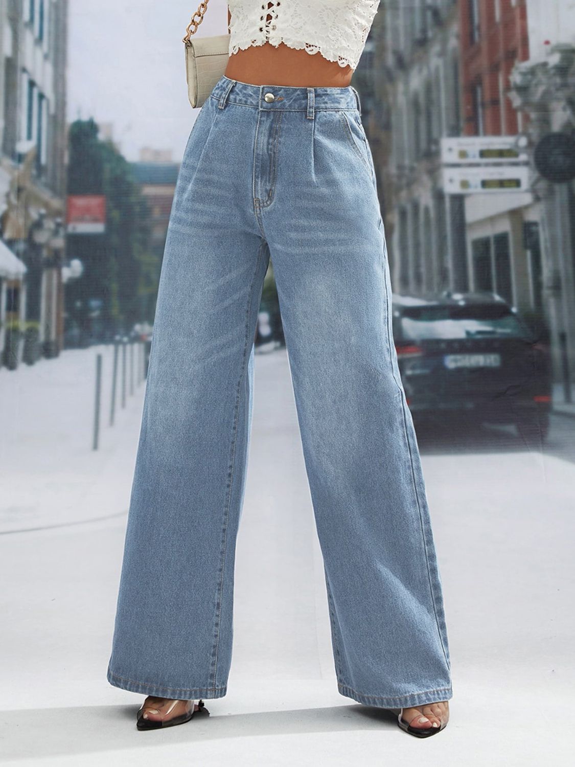 Wide Leg Jeans with Pockets - Ryzela