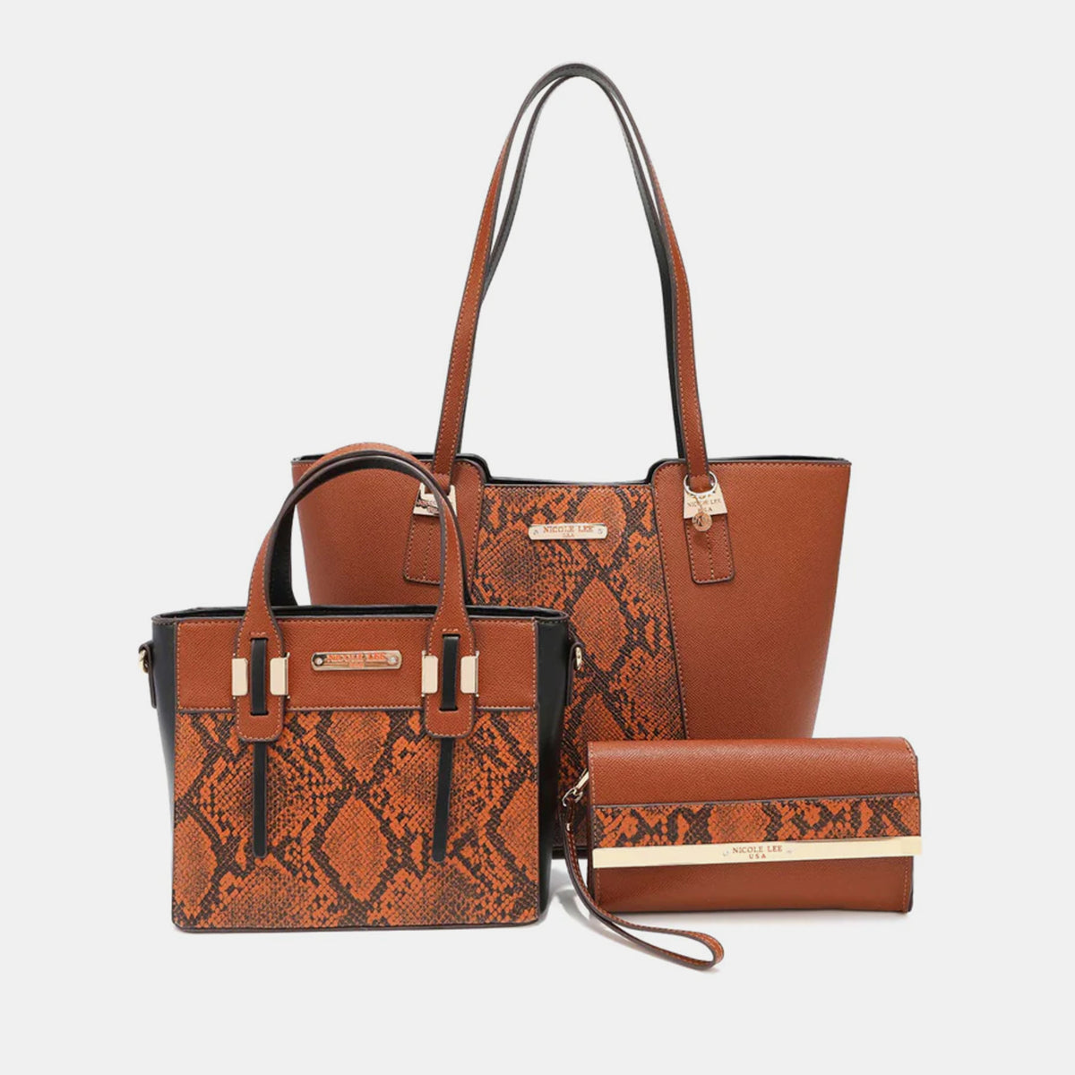 Nicole Lee USA 3-Piece Snake Print Handbag Set - Ryzela