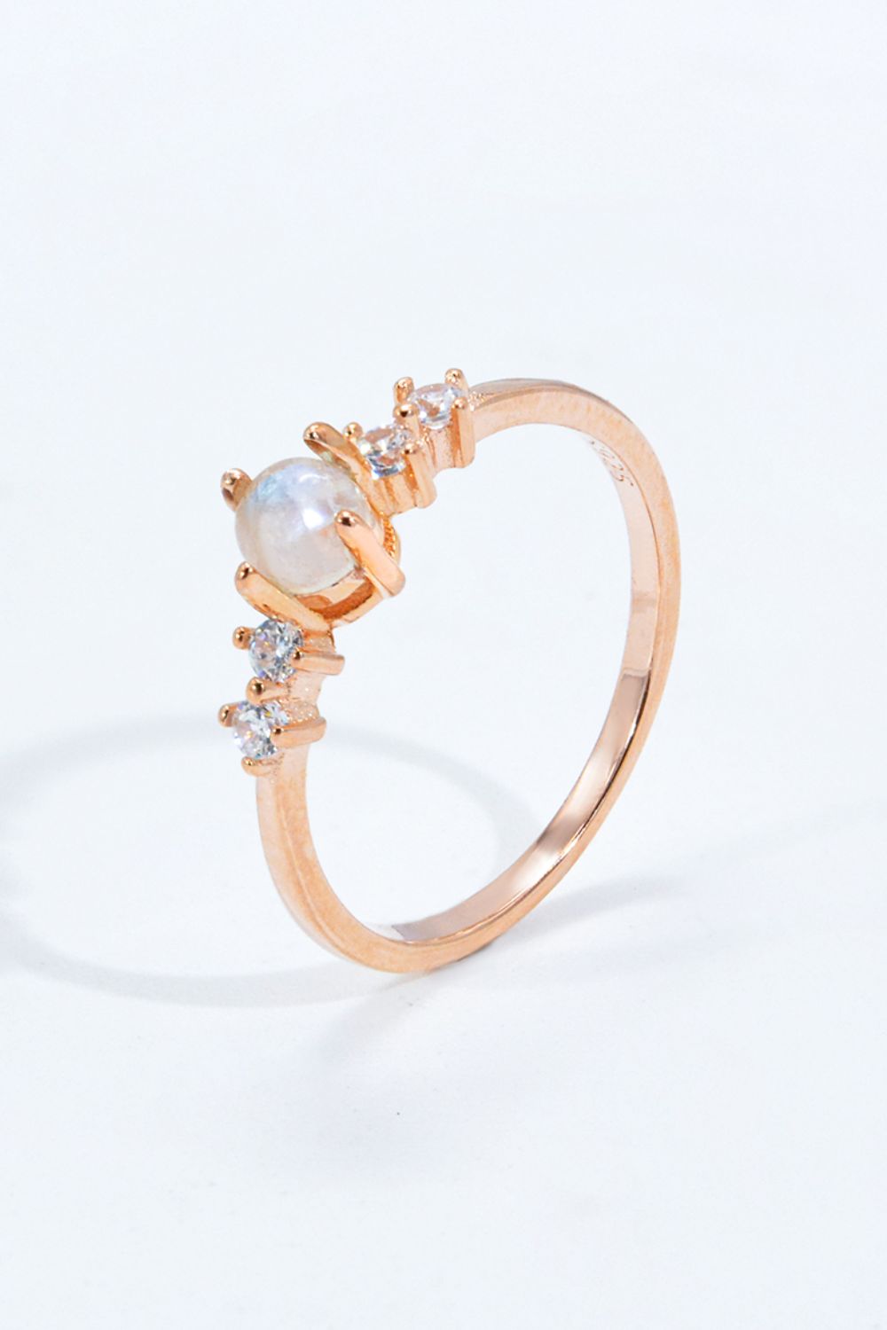 Natural Moonstone and Zircon 18K Rose Gold-Plated Ring - Ryzela