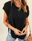 Cable-Knit Side Slit Sweater Vest - Ryzela