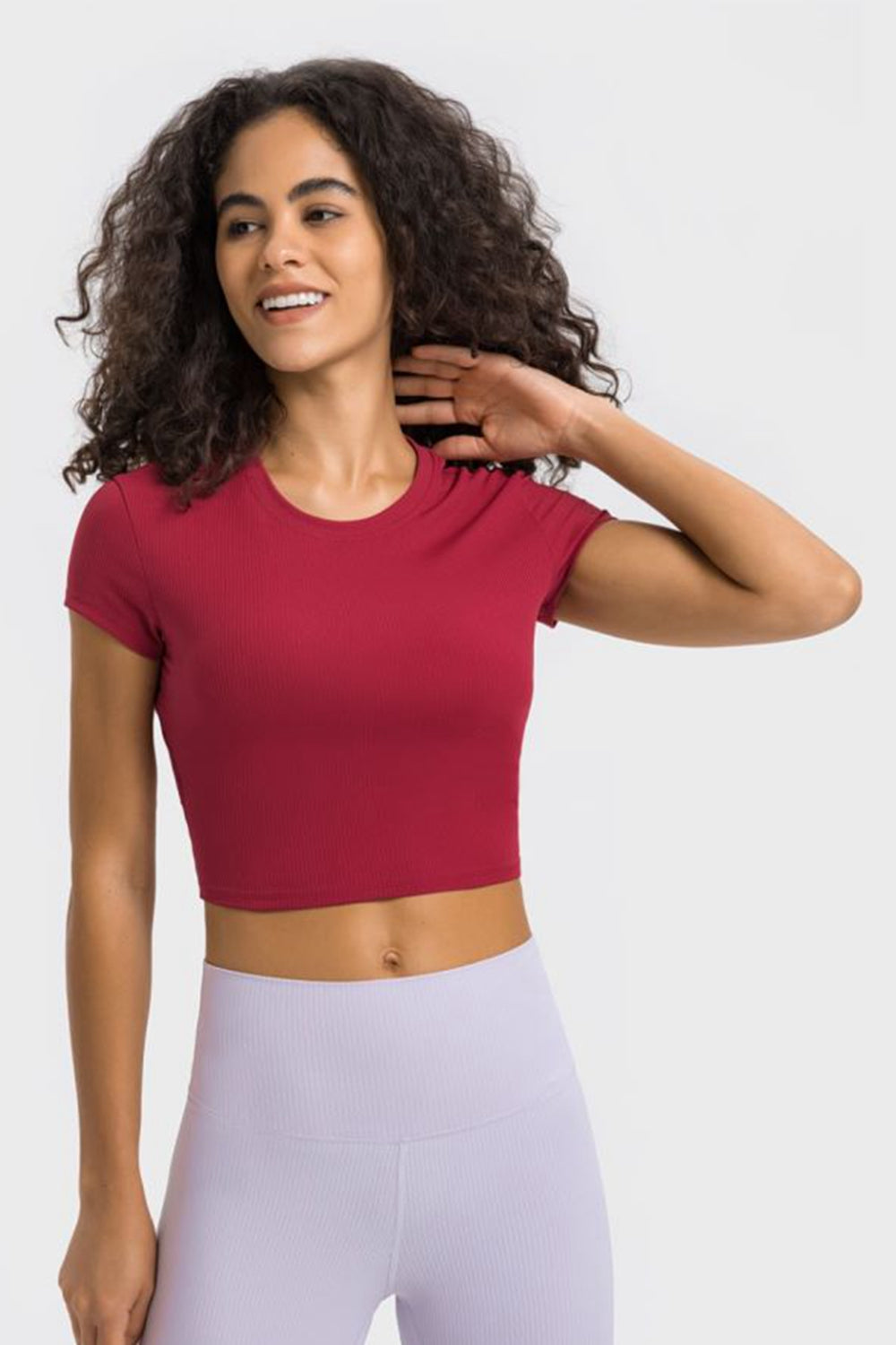Round Neck Short Sleeve Cropped Sports T-Shirt  Trendsi Red 4 