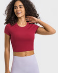 Round Neck Short Sleeve Cropped Sports T-Shirt  Trendsi Red 4 
