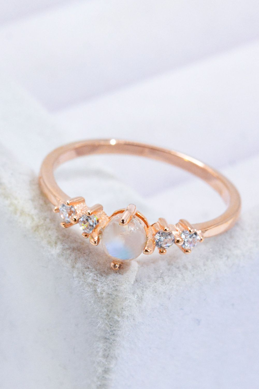 Natural Moonstone and Zircon 18K Rose Gold-Plated Ring - Ryzela