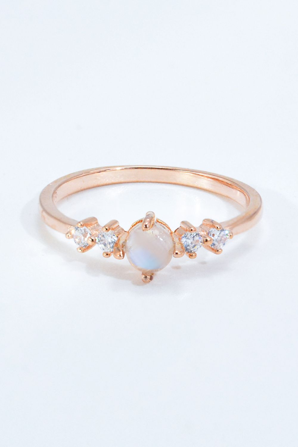 Natural Moonstone and Zircon 18K Rose Gold-Plated Ring - Ryzela