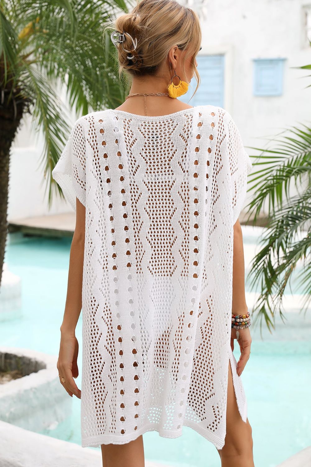 Openwork Plunge Dolman Sleeve Cover-Up Dress - Ryzela