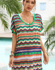 Rainbow Stripe Scalloped V-Neck Cover-Up Dress - Ryzela