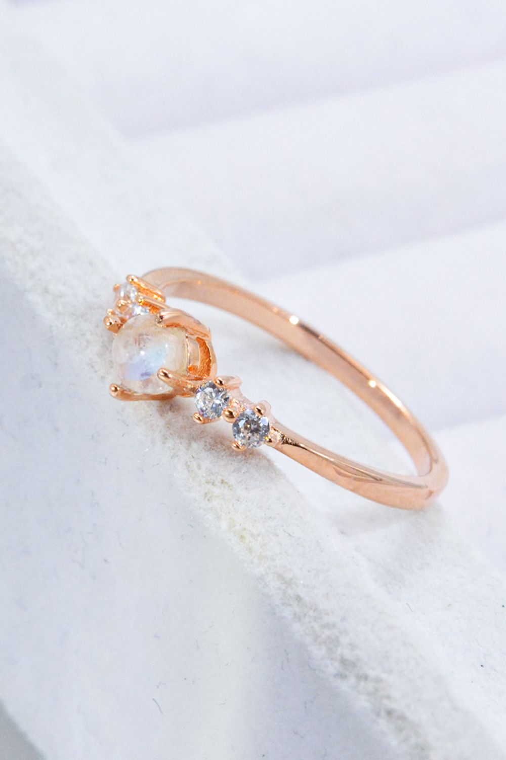 Natural Moonstone and Zircon 18K Rose Gold-Plated Ring - Ryzela