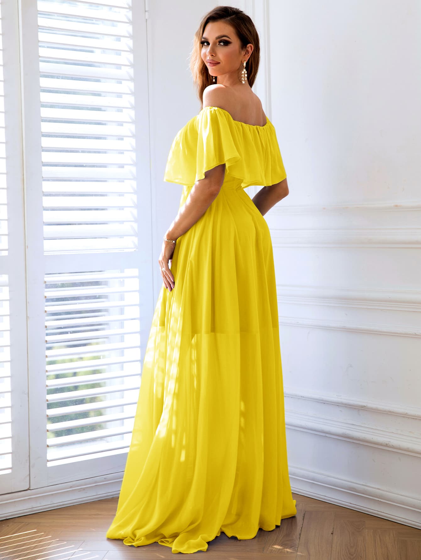 Off-Shoulder Layered Split Maxi Dress - Ryzela