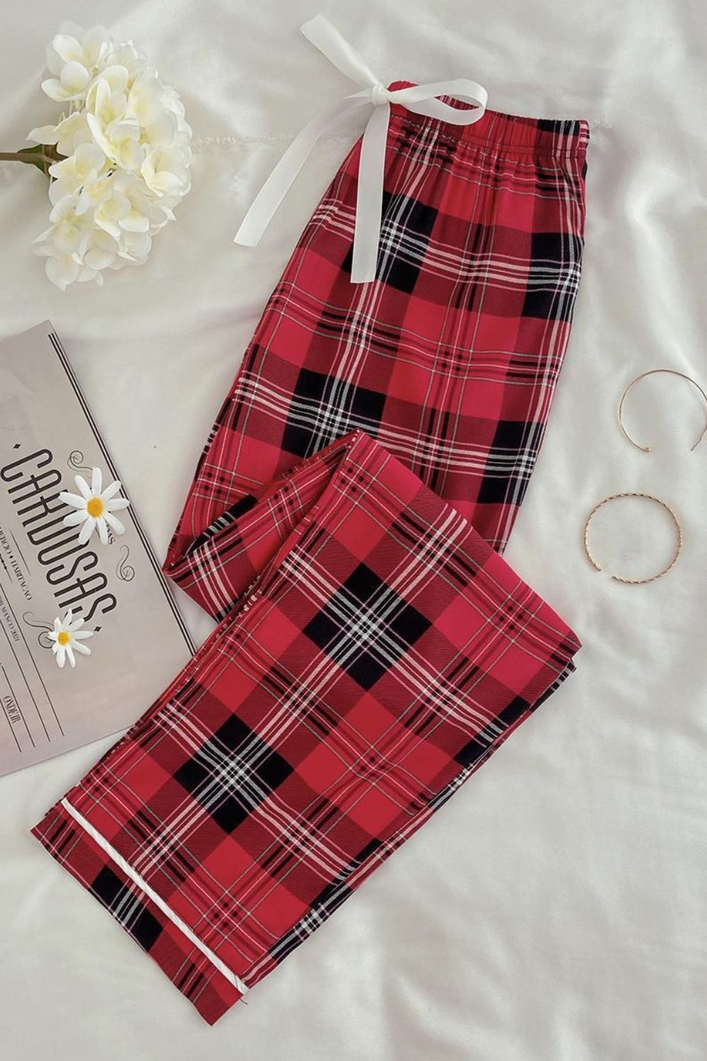 Plaid Tied Loungewear Pants - Ryzela