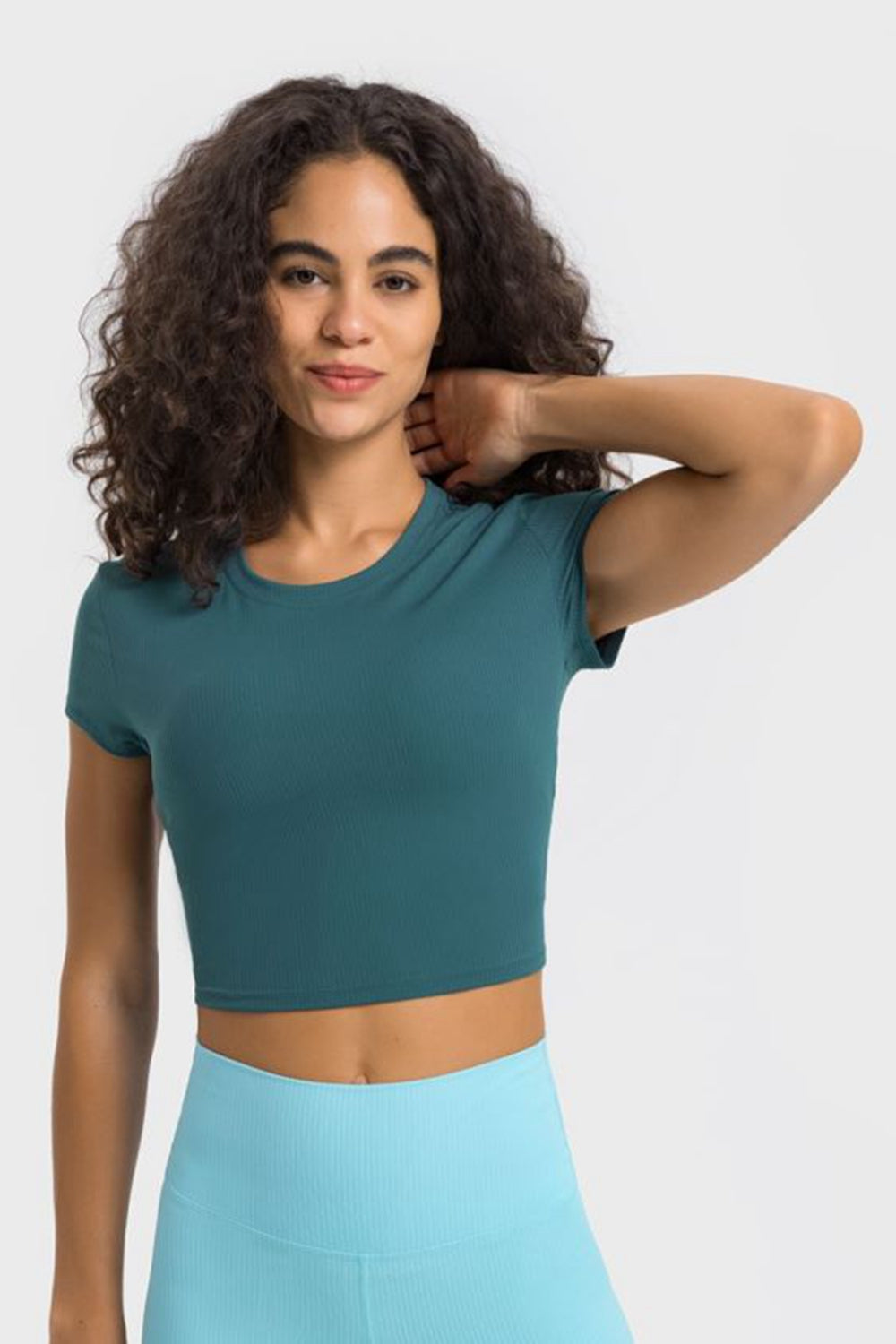 Round Neck Short Sleeve Cropped Sports T-Shirt  Trendsi   