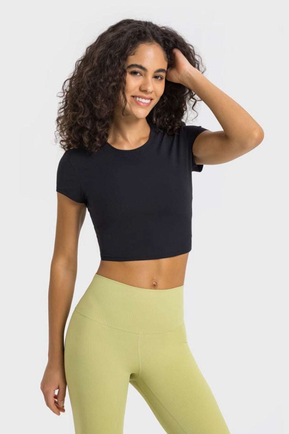 Round Neck Short Sleeve Cropped Sports T-Shirt  Trendsi   