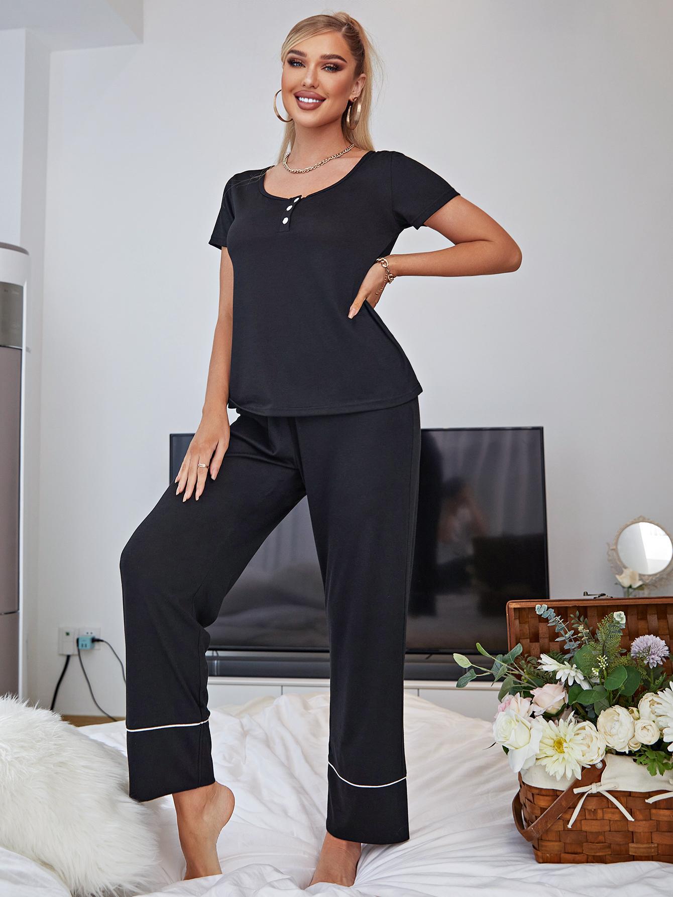 Scoop Neck Top and Elastic Waist Pants Lounge Set - Ryzela