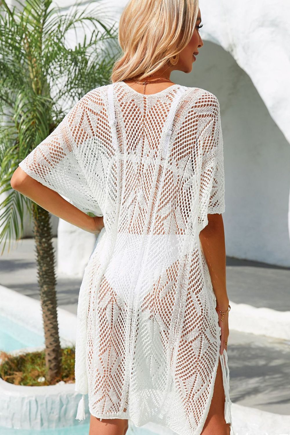 Side Slit Tassel Openwork Cover-Up Dress - Ryzela