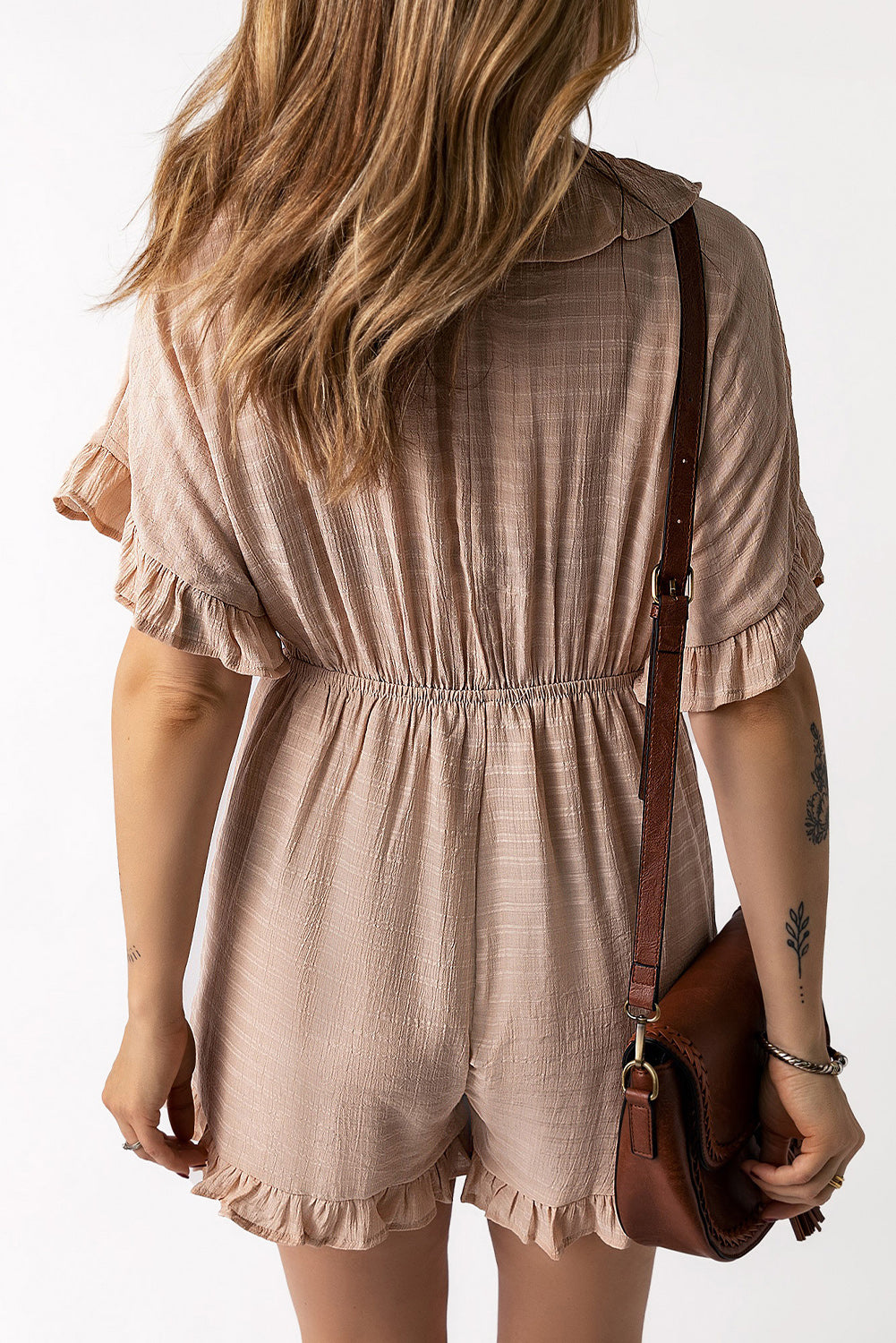 Striped Tie Detail Ruffled Romper with Pockets - Ryzela