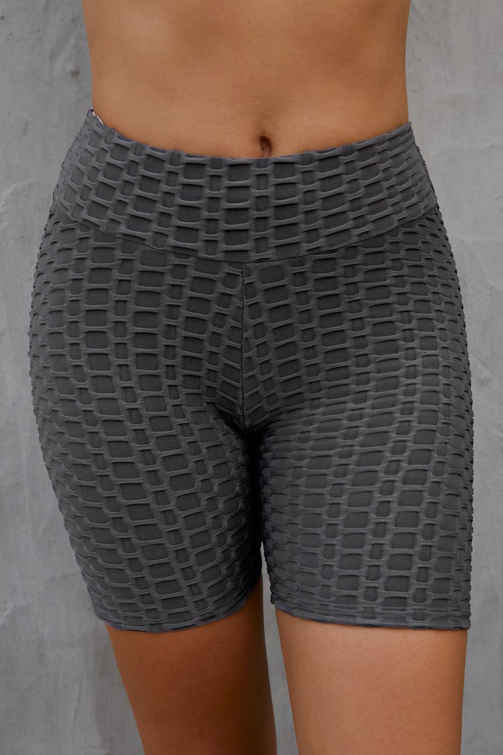 Textured High Waisted Biker Shorts  Trendsi Gray S 