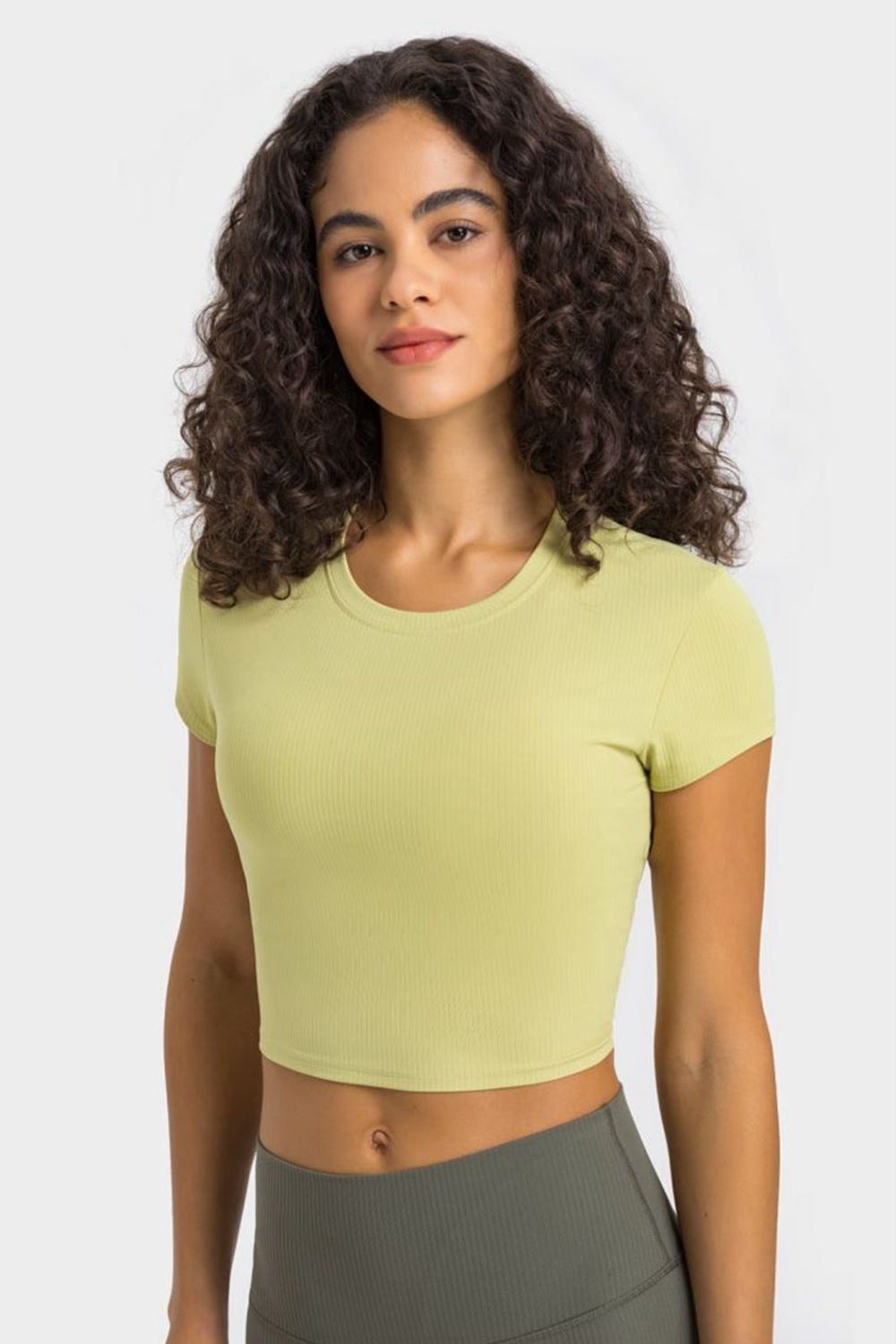 Round Neck Short Sleeve Cropped Sports T-Shirt  Trendsi Lemon 4 