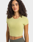 Round Neck Short Sleeve Cropped Sports T-Shirt  Trendsi Lemon 4 