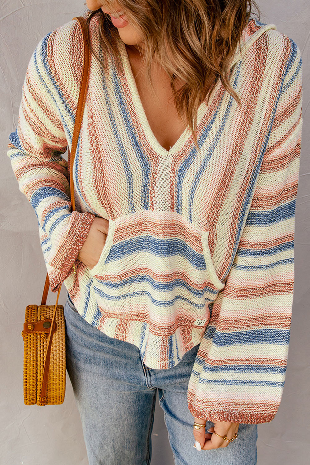 Striped Hooded Sweater with Kangaroo Pocket  Trendsi Multi S 