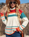 Striped Turtleneck Drop Shoulder Sweater  Trendsi Multi S 