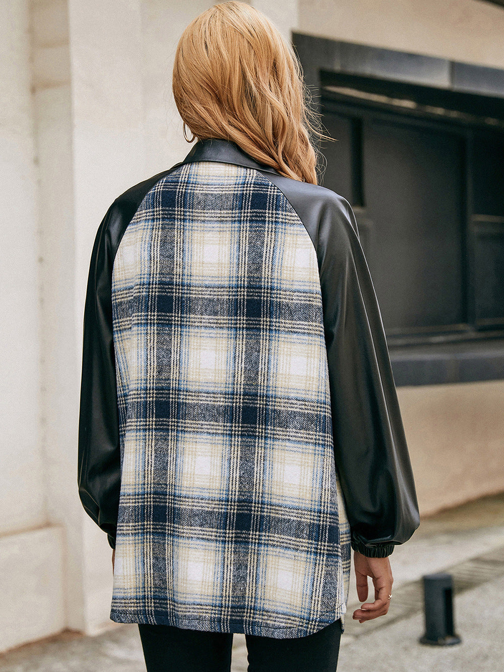 Plaid Button Down Raglan Sleeve Jacket - Ryzela