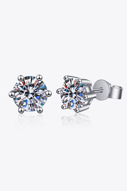 925 Sterling Silver 6-Prong 2 Carat Moissanite Stud Earrings - Ryzela