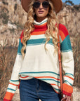 Striped Turtleneck Drop Shoulder Sweater  Trendsi   