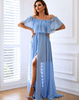 Off-Shoulder Layered Split Maxi Dress - Ryzela