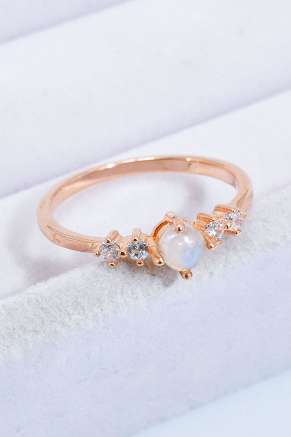 Natural Moonstone and Zircon 18K Rose Gold-Plated Ring - Ryzela