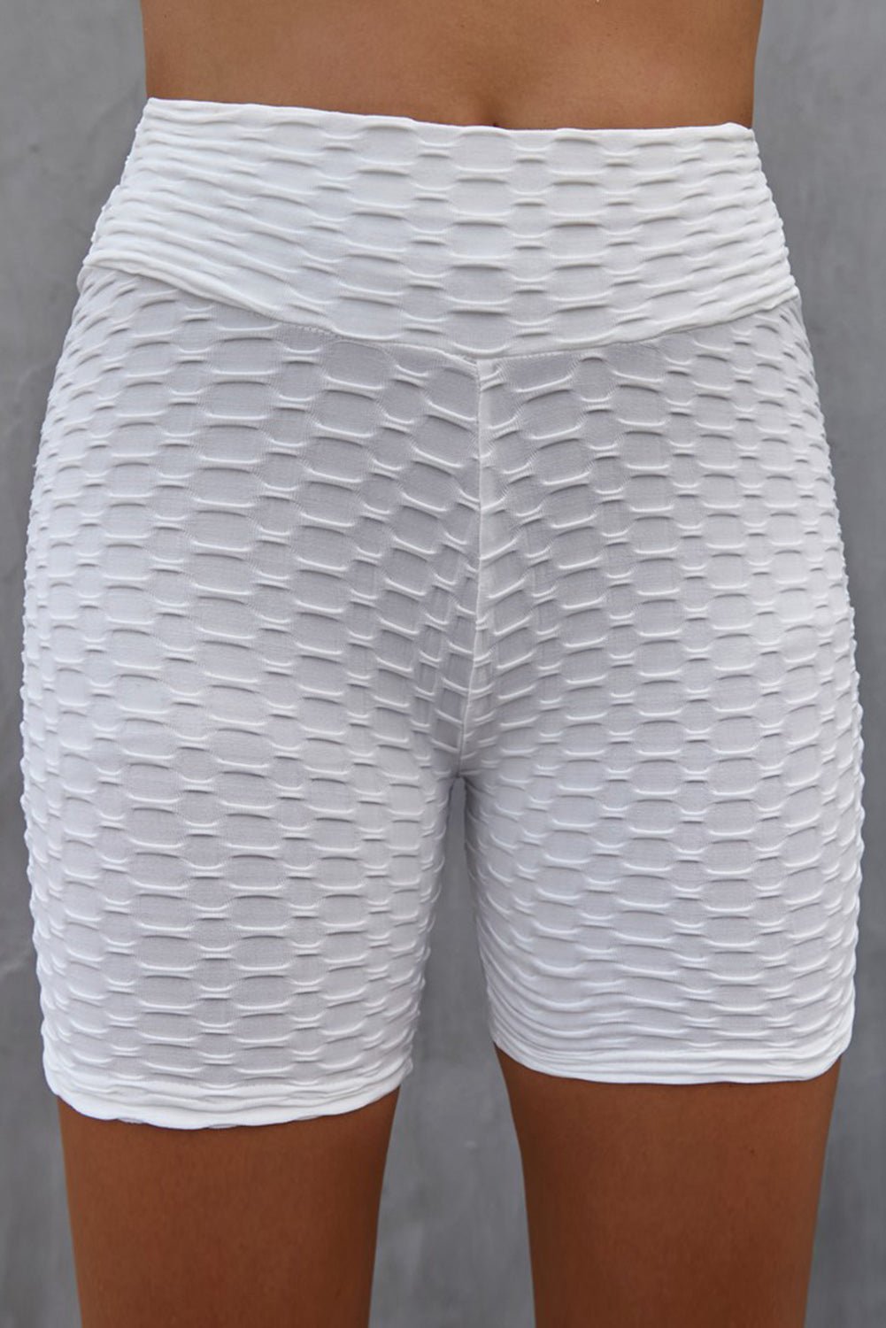 Textured High Waisted Biker Shorts  Trendsi White S 