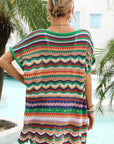 Rainbow Stripe Scalloped V-Neck Cover-Up Dress - Ryzela