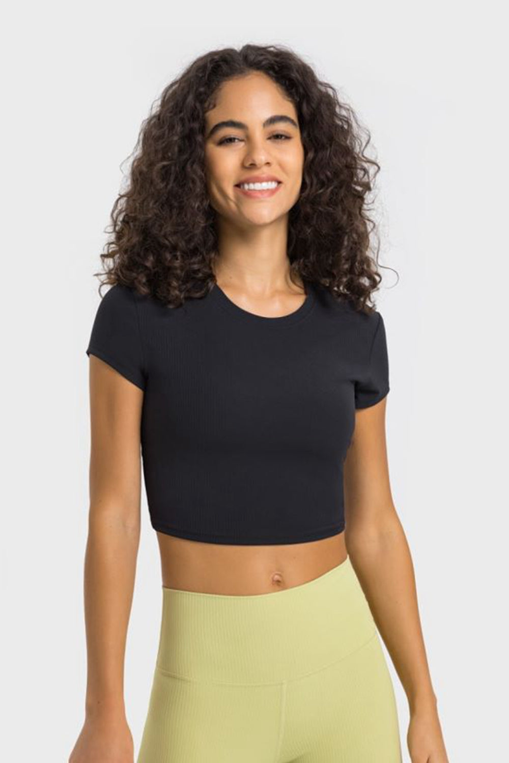 Round Neck Short Sleeve Cropped Sports T-Shirt  Trendsi Black 4 